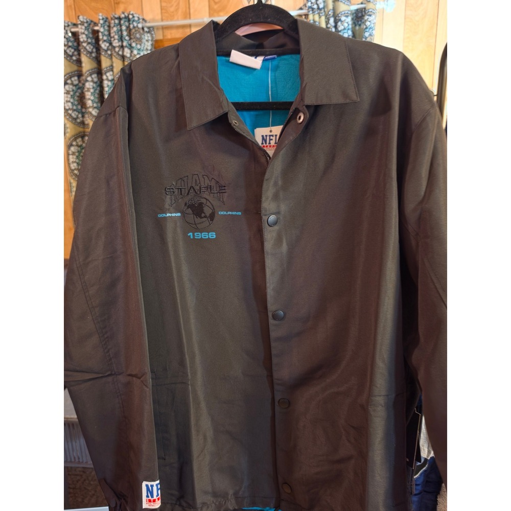 NFL x Staple Miami Dolphins Coaches Jacket Black Mens Large Go Fins Pigeon New - Picture 3 of 5